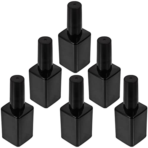 FOMIYES 6-Pack 15ml Square Empty Refillable Glass Nail Polish Bottles with Brush Cap - DIY Nail Art Sample Containers for Professional Salon & Home Manicure (Black)