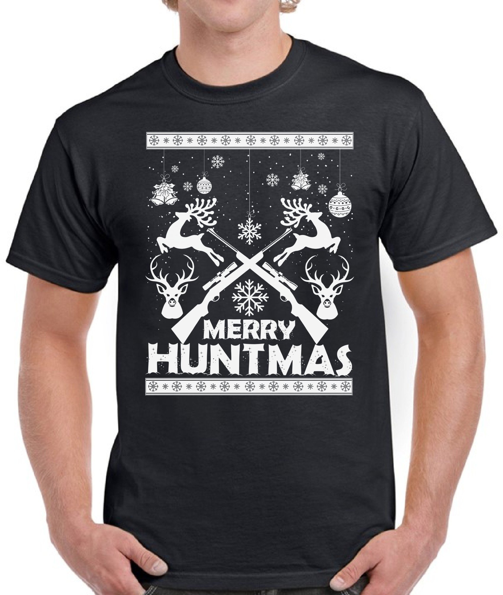 Pekatees Merry Huntmas Shirt - Funny Christmas Hunting T-Shirt for Men | Hunter Holiday Party Apparel | Great Xmas Gift for Outdoorsmen (Perfect for Hunting Trips & Christmas Gatherings)
