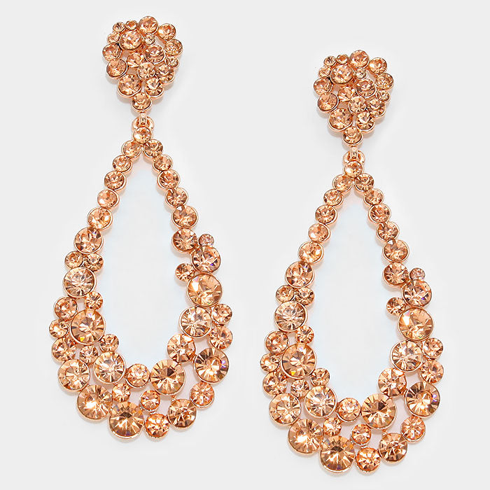 Big Peach Crystal Pageant Earrings – Elegant Peach Stud Earrings for Women | 294847 | Perfect for Pageants, Weddings & Special Occasions