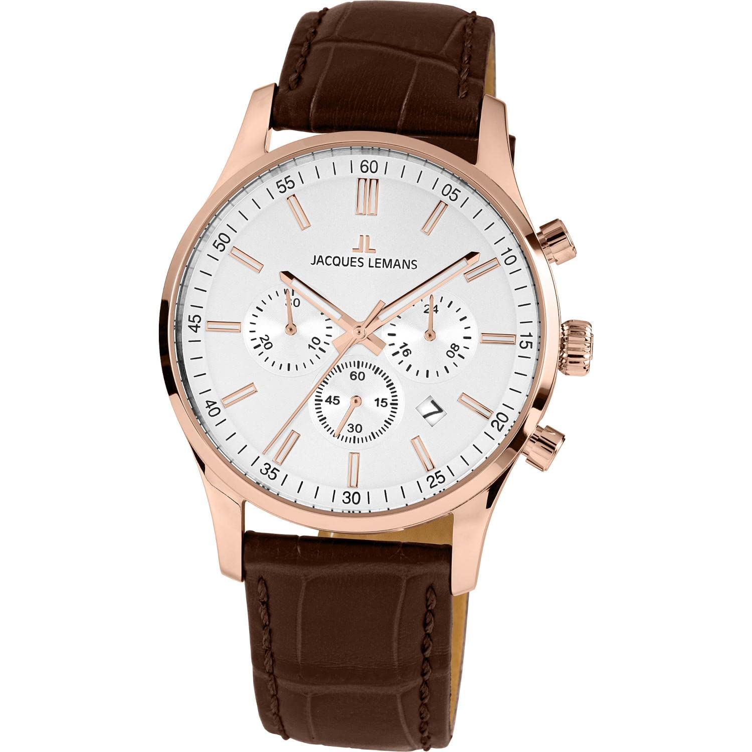 Jacques Lemans Men's Classic 1-2025E 42mm Silver Dial Leather Strap Watch - Stylish Dress Watch for Business, Formal Events & Everyday Wear