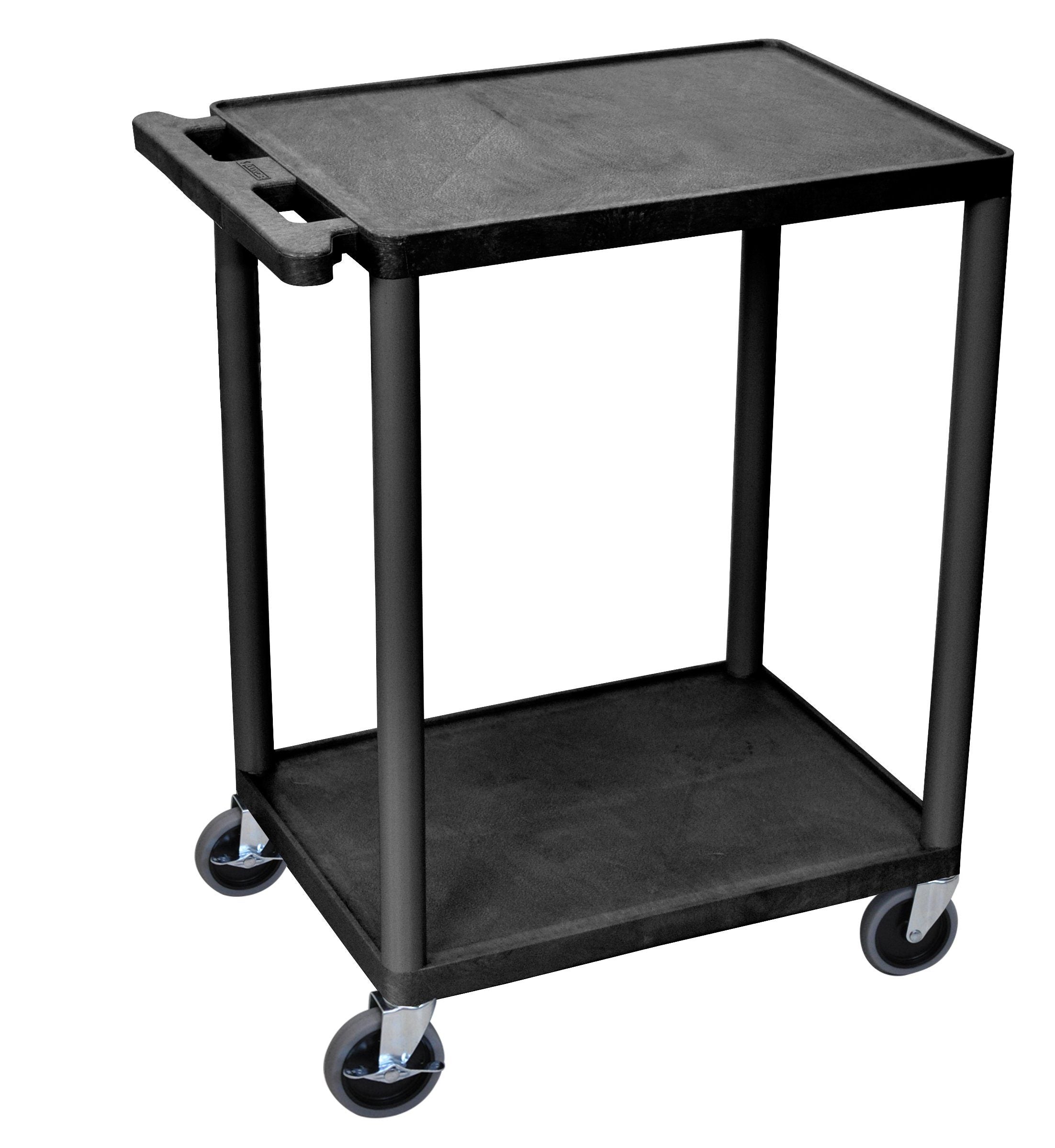 Black Luxor 2-Tier Rolling Utility Cart - Mobile Storage Solution for Kitchen, Office, or Bathroom Organization