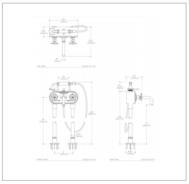 Exposed Floor Mounted Tub Filler with 1.75GPM Handshower & Black Wheel Handles - Brass Waterworks Regulator for Modern Bathroom & Spa Luxury Experience