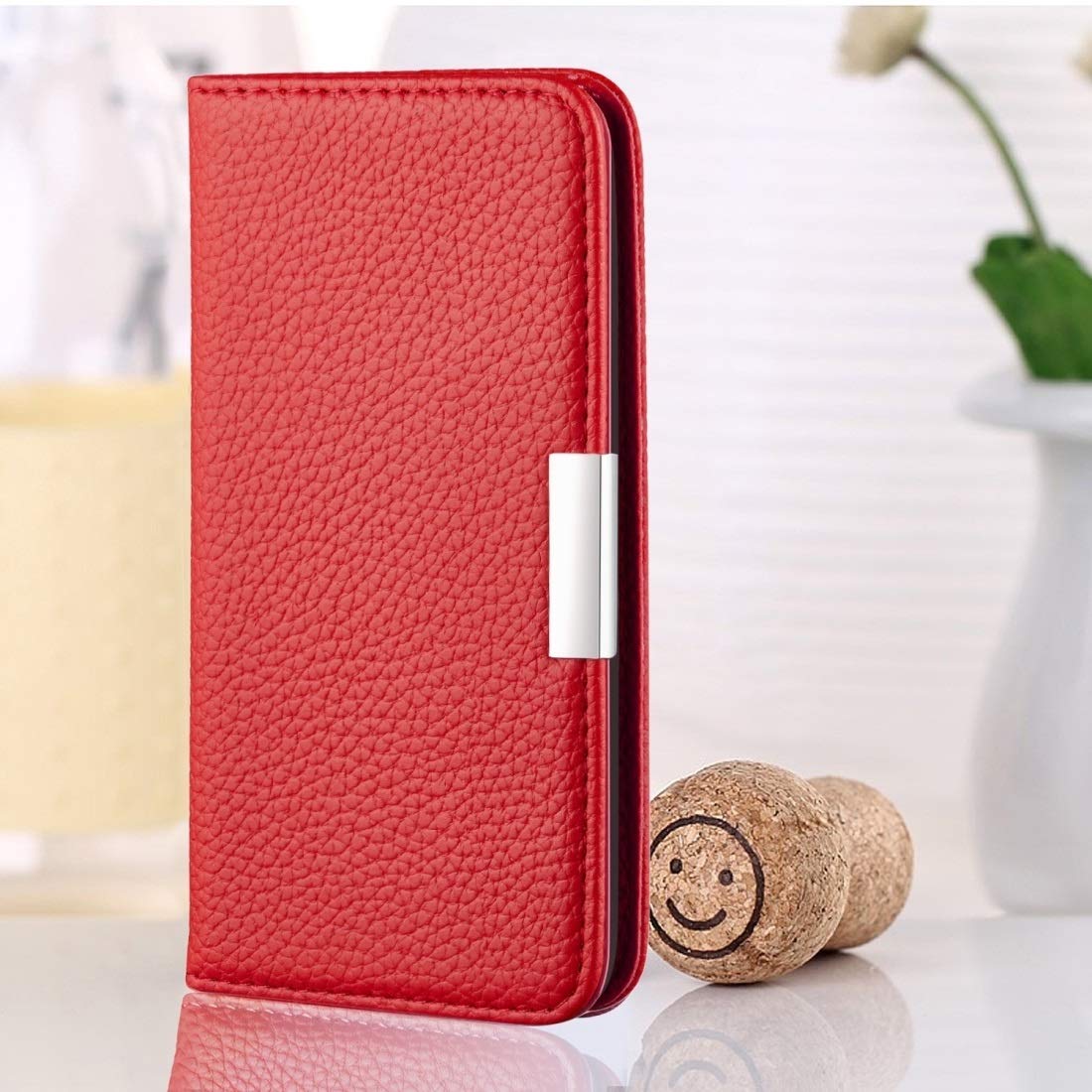 Dmtrab Premium Horizontal Flip Leather Case with Card Holder & Slots for iPhone 12/12 Pro - Red | Luxury PU Leather Phone Cover with Magnetic Closure for Daily Use & Travel Protection