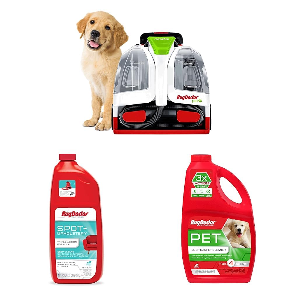 Rug Doctor Pet Portable Spot Cleaner with 2X Suction Power | Upholstery & Carpet Cleaner for Pets | Triple Action Concentrated Formula (32 oz) | Removes Stains, Odors & Dirt - Perfect for Pet Accidents, Sofa Cleaning & Carpet Maintenance
