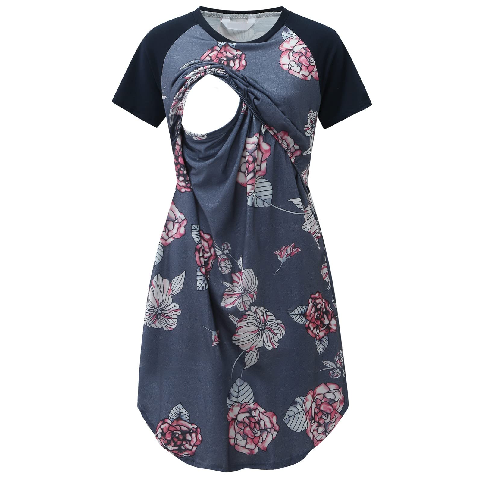 Women's Maternity Nursing Dress - Short Sleeve Casual Tunic Nightdress for Breastfeeding | Comfortable & Stylish Pregnancy Wear for Daytime & Night Use
