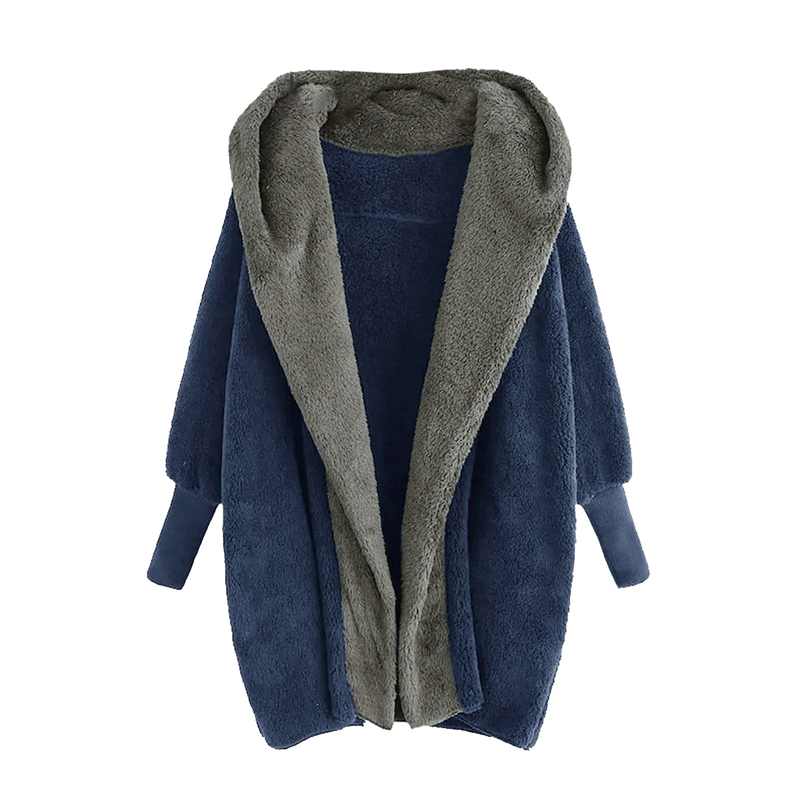 Women's Winter Faux Fur Cardigan Coat with Hood & Plush Pockets - Warm Fleece-Lined Sweatshirt Jacket for Cold Weather, Outdoor Activities, and Casual Wear