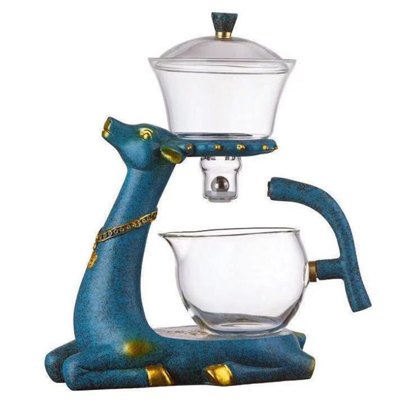 Premium Magnetic Lazy Semi-Automatic Glass Tea Set - Elk Crystal Teapot with Lid & Kung Fu Tea Cups | Home Brewing, Office Relaxation & Gift for Tea Lovers