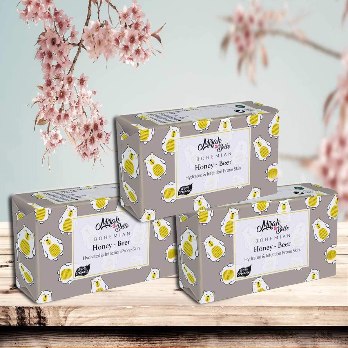 Organic Honey Beer Conditioning Soap for Dry & Sensitive Skin - Mirah Belle Handmade Soap (Pack of 3, 125g Each, 375g Total) - Moisturizing & Skin-Softening Bar Soap - Ideal for Daily Shower, Facial Cleansing & Gift Giving