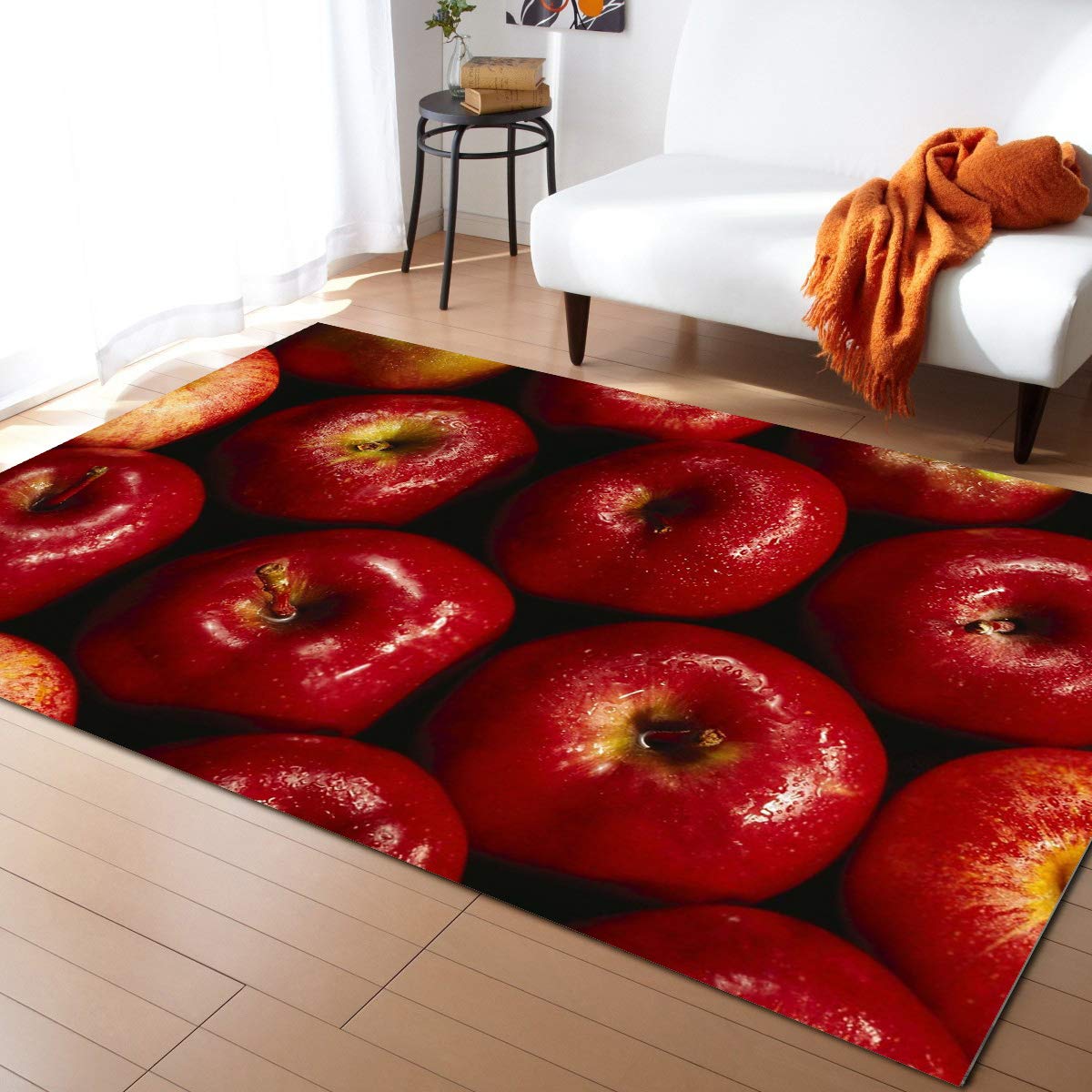 LBDecor 5x7ft Large Non-Slip Area Rug - Red Apple Tropical Collection for Living Room, Bedroom, Hallway | Indoor/Outdoor Nursery Decor | Summer Fruit Design | Perfect for Home, Office & Patio