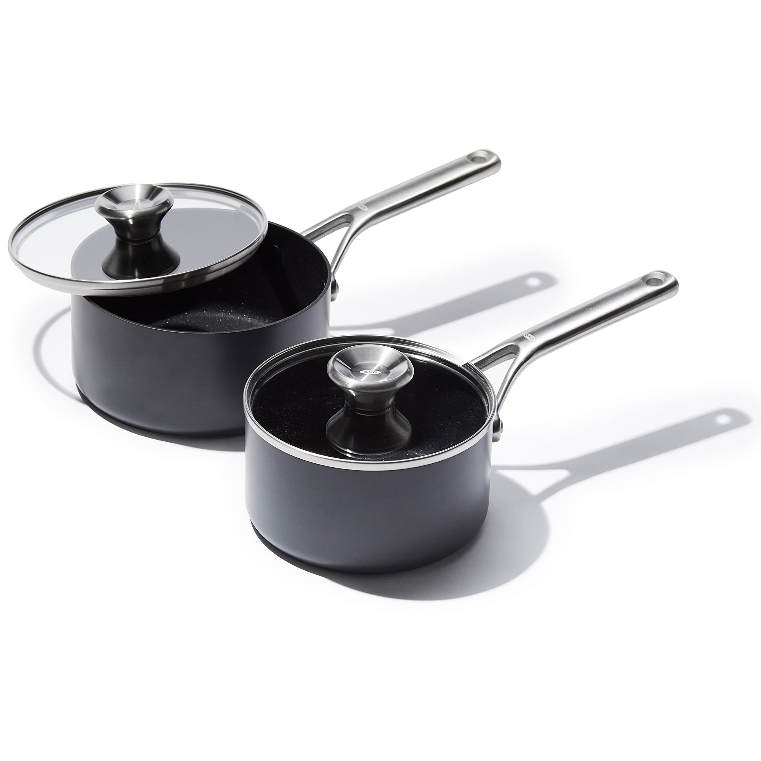 OXO Professional 1.7QT & 2.3QT Nonstick Saucepan Set with Lids - Hard Anodized Ceramic Cookware, PFAS-Free, Induction Compatible, Stainless Steel Diamond Reinforced Coating, Dishwasher & Oven Safe - Perfect for Sauces, Soups, and Everyday Cooking