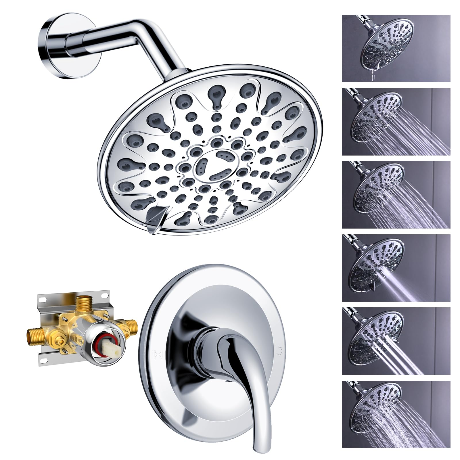 EMBATHER Single Handle Shower Faucet Set with 6 Inch Rain Shower Head - Polished Chrome Valve and Trim Kit for Bathroom Remodel | Perfect for Modern Home, Spa-Like Shower Experience