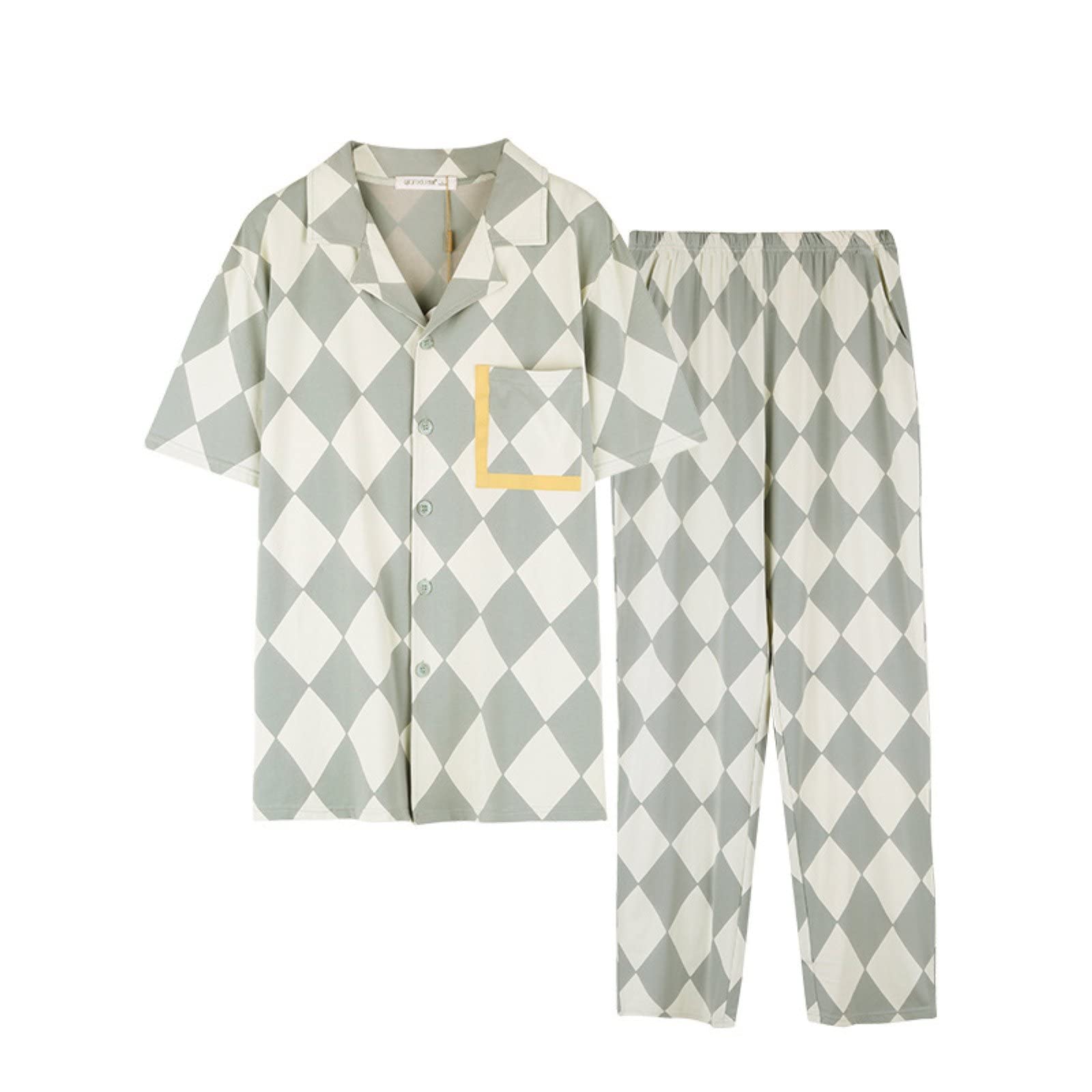 Aeyridepor Men's Bamboo Viscose Pajama Set - Soft Short Sleeve Cardigan & Lounge Pants for Comfortable Sleep & Relaxation at Home