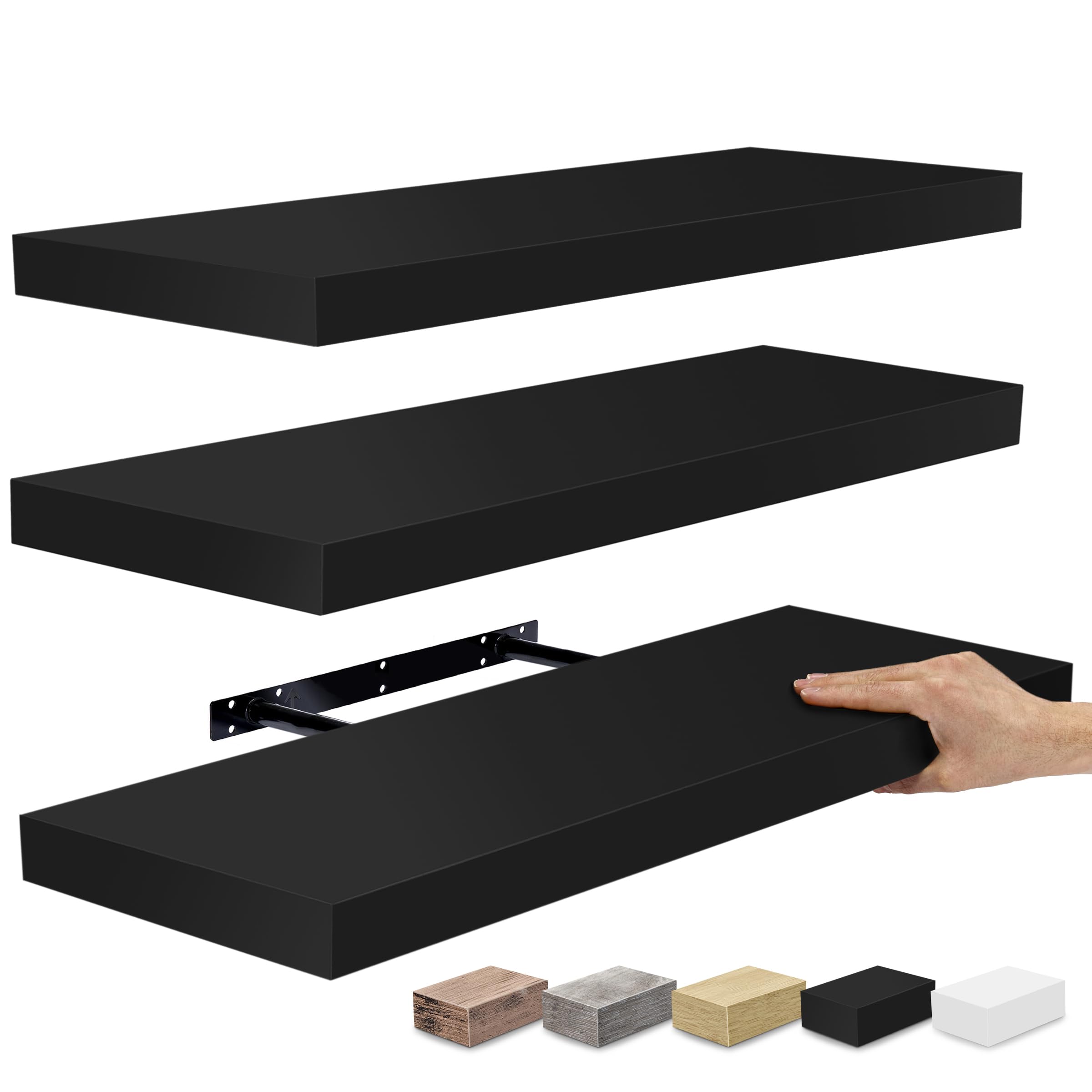 Sorbus 24 Inch Floating Shelves Set of 3 - Black Wall Mounted Shelves for Home Decor, Books & Storage - Invisible Bracket Design for Bedroom, Kitchen, Bathroom & Office Organization
