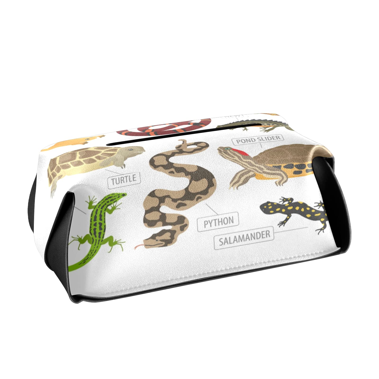 Premium Leather Tissue Box Cover for Reptile Lovers - Green & Brown Square Design with Handle for Frog, Iguana, Lizard, Snake, Newt & Turtle Enthusiasts - Perfect for Bathroom, Home, Nightstand, Vanity, Office Desk & Car (5.7x5.7x5.7 Inches) - Ideal Gift for Pet Owners & Reptile-Themed Decor