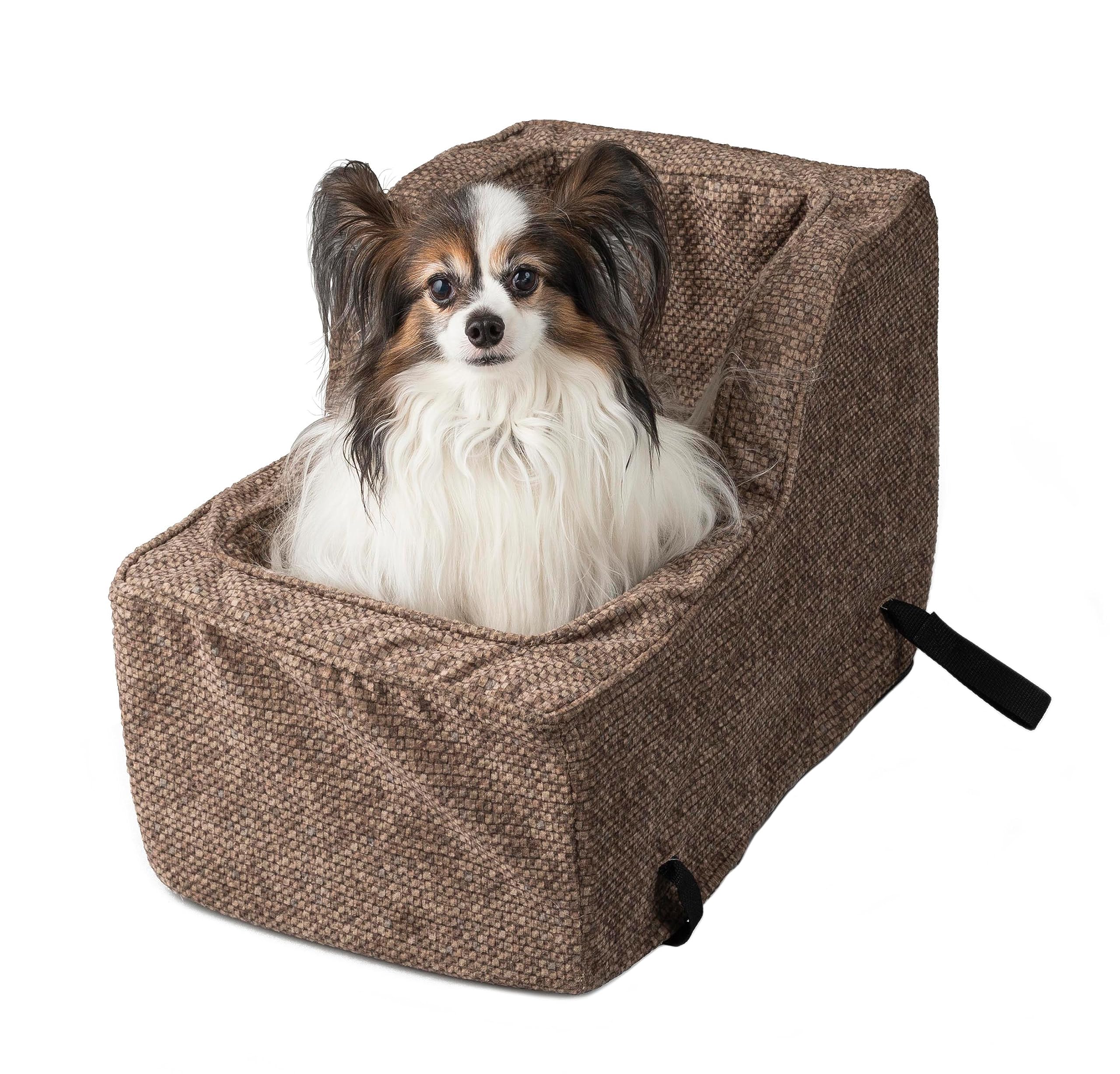 **Snoozer Large High Back Console Dog Car Seat - Travel Bed Carrier for Small Dogs up to 12lbs | Safe Pet Travel with Seat Belt Harness Strap | Removable & Machine Washable Merlin Camel Cover | Perfect for Road Trips, Vet Visits & Daily Commutes**