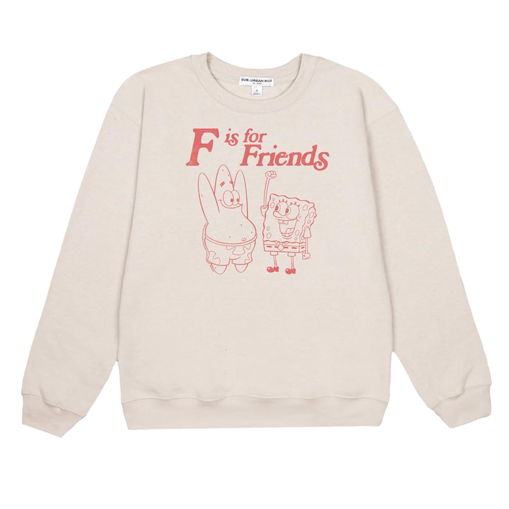 SpongeBob Official 'F Is For Friends' Women's Long Sleeve Fleece Sweatshirt - Cozy Winter Pullover for Casual Wear & Lounge
