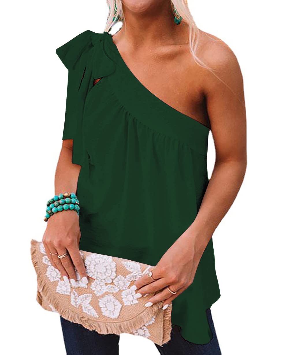 WAYMODE Women's One Shoulder Tie Knot Top - Ruched Sleeveless Tunic Blouse for Summer, Beach, Party & Casual Wear | Sexy Fashion Tops for Women