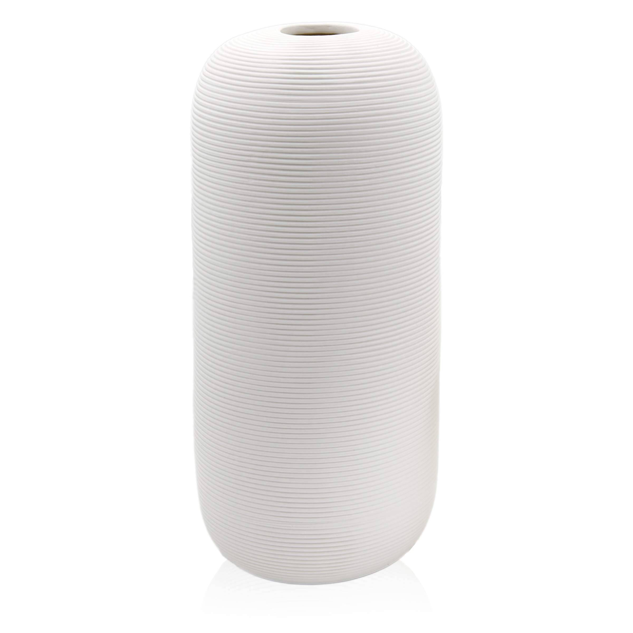 Samawi 10 Inch White Ceramic Vase - Modern Minimalist Flower Vase for Home Decor, Office, Bedroom & Kitchen | Perfect for Fresh Flowers, Centerpieces & Interior Design