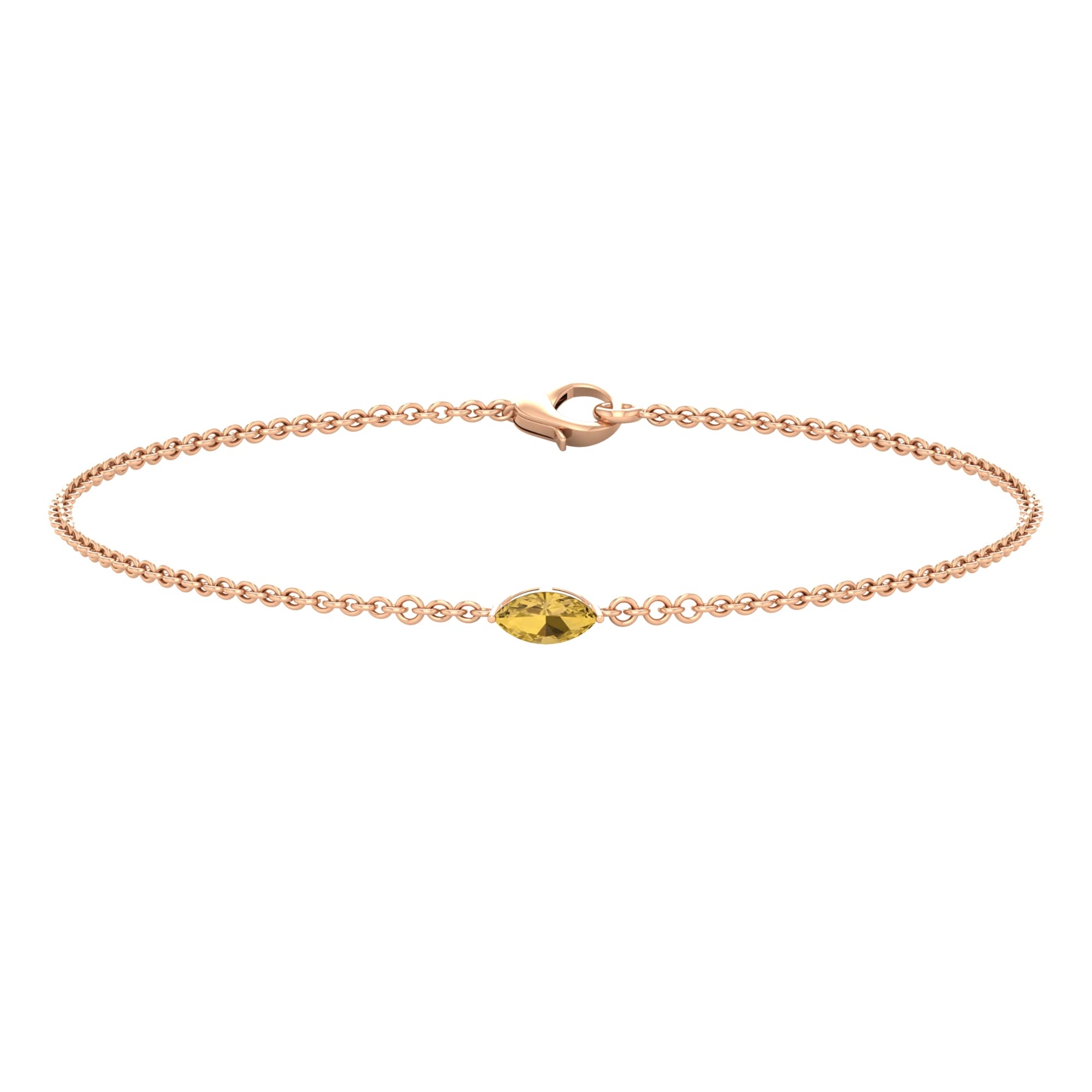 1 CT Citrine Solitaire Bracelet - 14K Solid Gold Marquise Cut Chain Bracelet with Lobster Clasp | November Birthstone Jewelry for Women, Gift for Anniversary, Birthday & Special Occasions