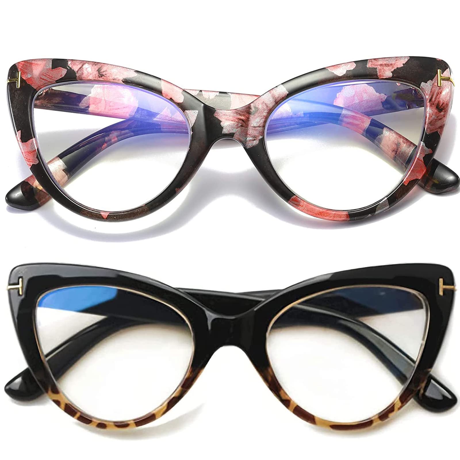 Viseng 2 Pack Women's Oversized Cat-Eye Reading Glasses with Blue Light Blocking - Stylish +3.5 Magnification Computer Glasses for Work, Reading & Screen Time