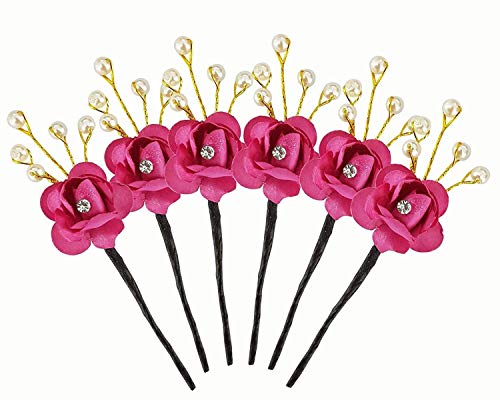 Prime Flower Hair Pins - 6 Pack Pink Floral Hair Clips for Women & Girls | Perfect for Weddings, Parties & Everyday Styling