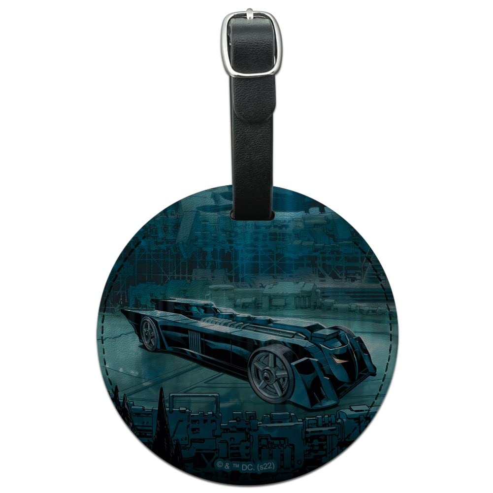 Batman Batcave Batmobile Round Leather Luggage Tag - Personalized Carry-On ID Tag for Suitcases, Backpacks & Travel Bags - Perfect for DC Comics Fans & Travel Enthusiasts