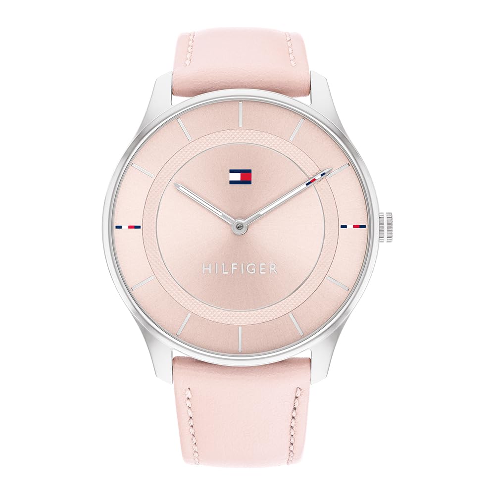 Tommy Hilfiger Women's Pink Leather Strap Analog Quartz Watch 1782527 - Elegant Fashion Accessory for Casual Wear, Office & Special Occasions