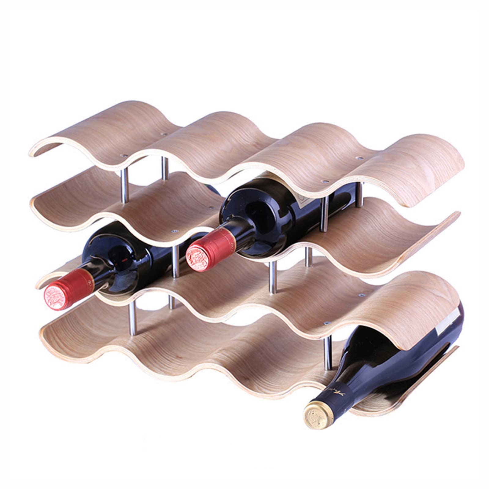 4-Tier Solid Wood Wave Wine Rack - Handcrafted Bottle Holder for Bar Countertop, Kitchen & Dining Room Storage - Natural Wood Home Decor Shelf for Wine Lovers (Perfect for Entertaining & Displaying Your Collection)