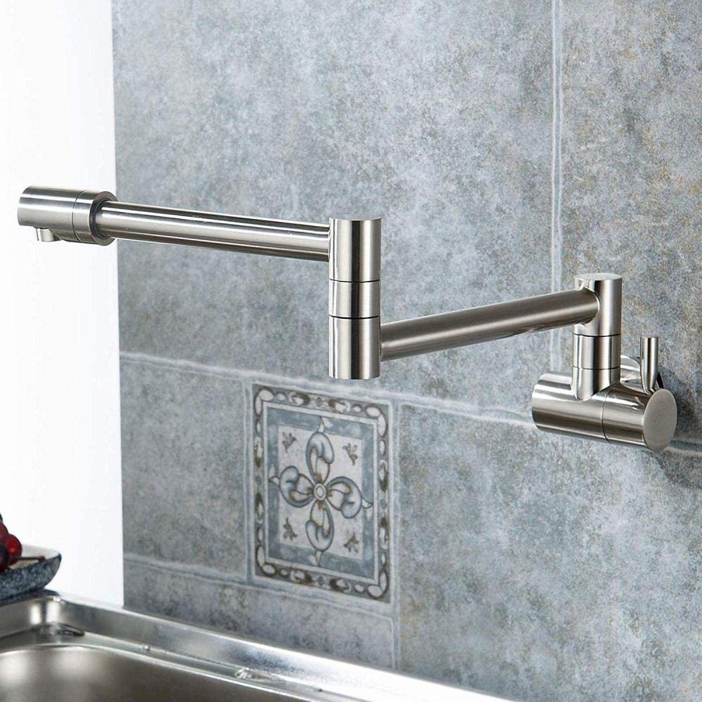 Single Handle Wall Mount Kitchen Faucet - Brushed Nickel Cold Water Pot Filler Tap for Easy Cooking & Dishwashing | Perfect for Modern Homes & Restaurants