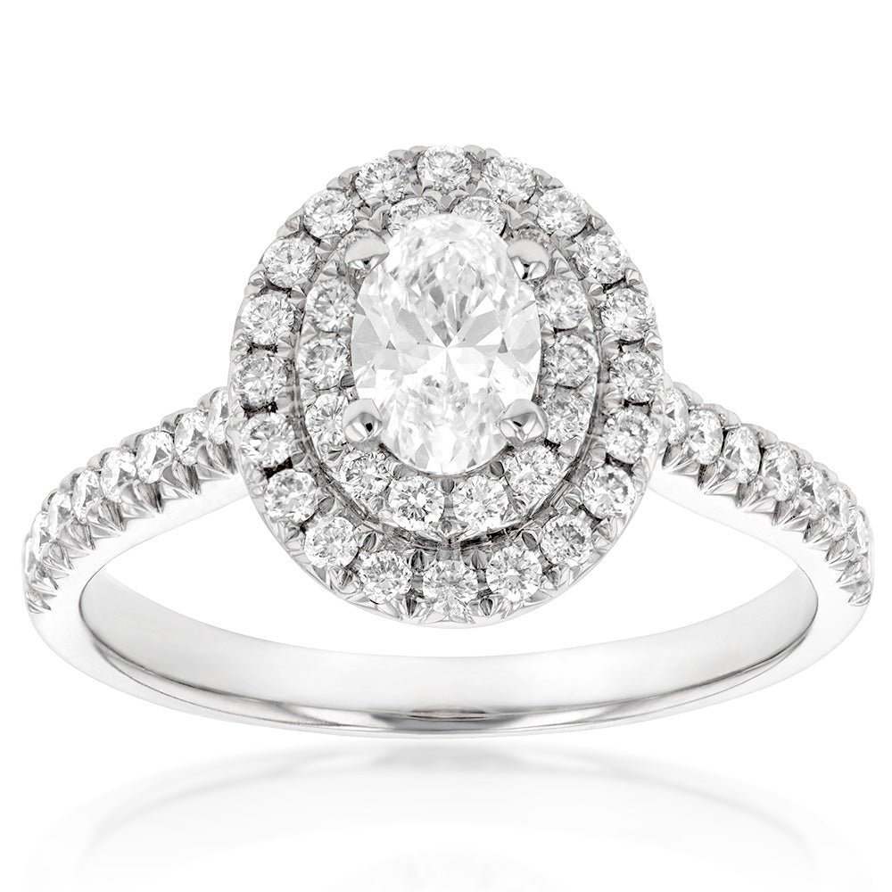 18ct White Gold 1 Carat Diamond Solitaire Ring with 0.45 Carat Oval Center - Perfect for Engagement, Wedding & Anniversary Gifts
