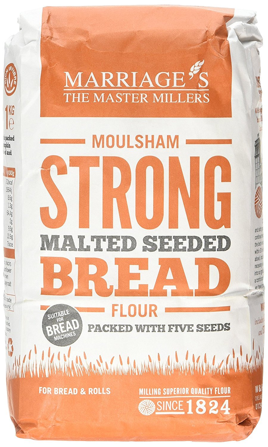 Moulsham Strong Malted Seeded Bread Flour - 1Kg (Pack of 6) | Premium Whole Grain Baking Flour for Artisan Bread, Sourdough & Homemade Loaves | Perfect for Bread Machines, Bakeries & Healthy Breakfasts