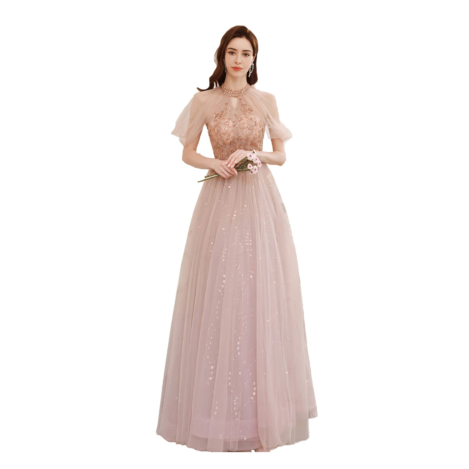 Elegant Off-The-Shoulder Prom Dress | Long Tulle Wedding Gown with Sleeves | Women's Formal Evening Dress M17762 | Perfect for Bridal, Quinceañera & Red Carpet Events