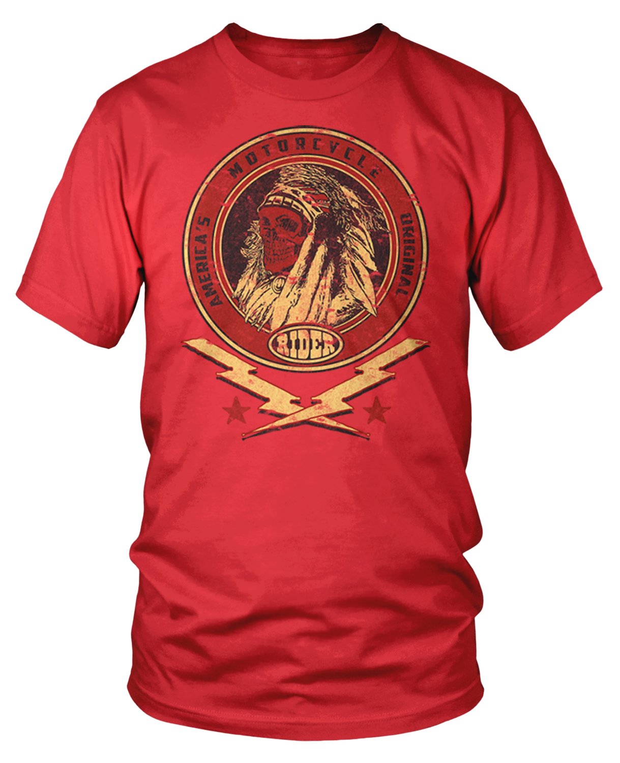 Amdesco Men's Motorcycle T-Shirt with Vintage Indian Skull Design - American Biker Style for Riding & Casual Wear