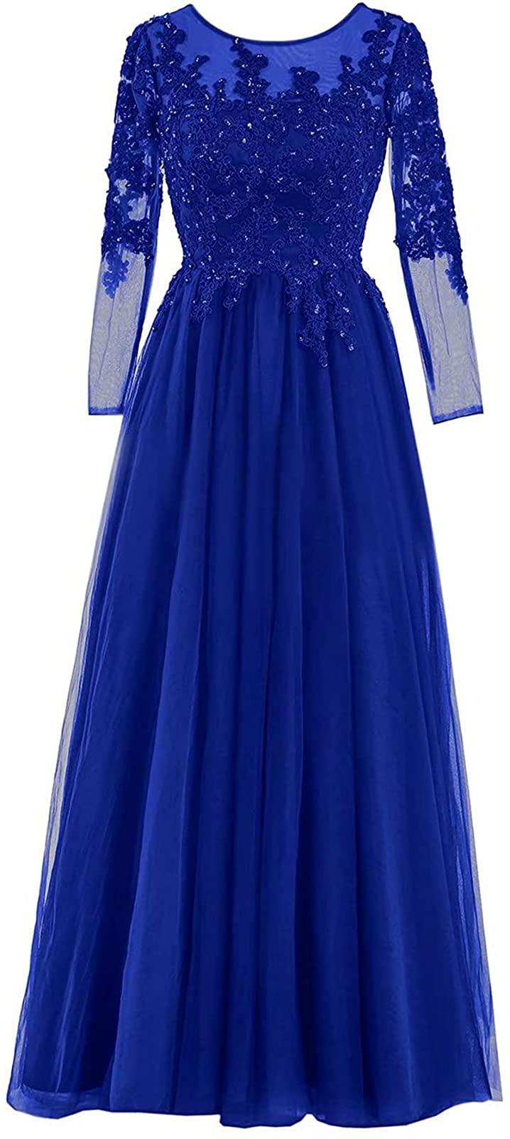 Elegant Long Sleeve Mother of The Bride Dress - Lace Applique Tulle Formal Evening Gown for Weddings, Prom & Special Occasions