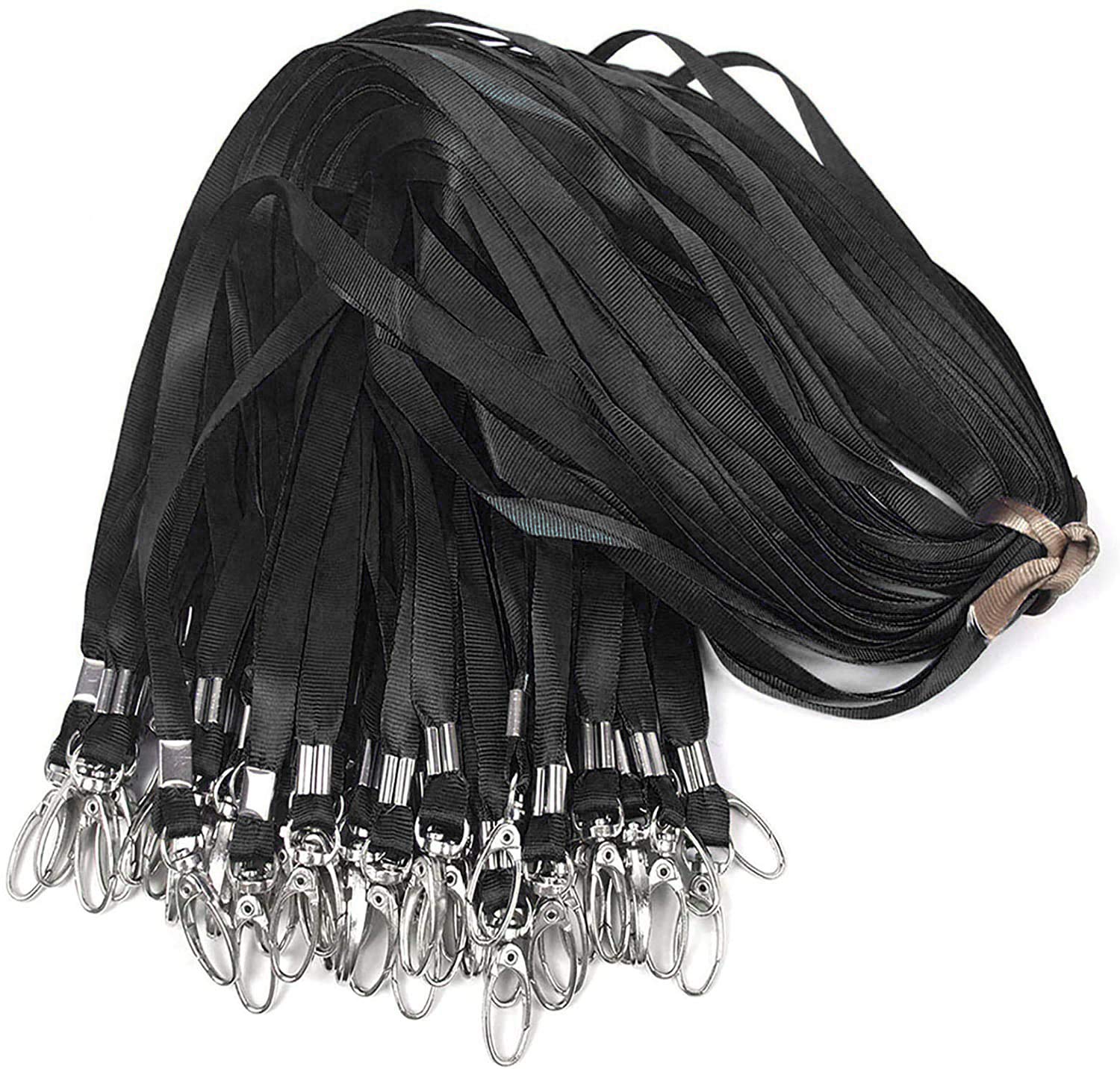 Black Nylon Lanyards 50Pcs with Swivel Hooks - for ID Badges & Keys