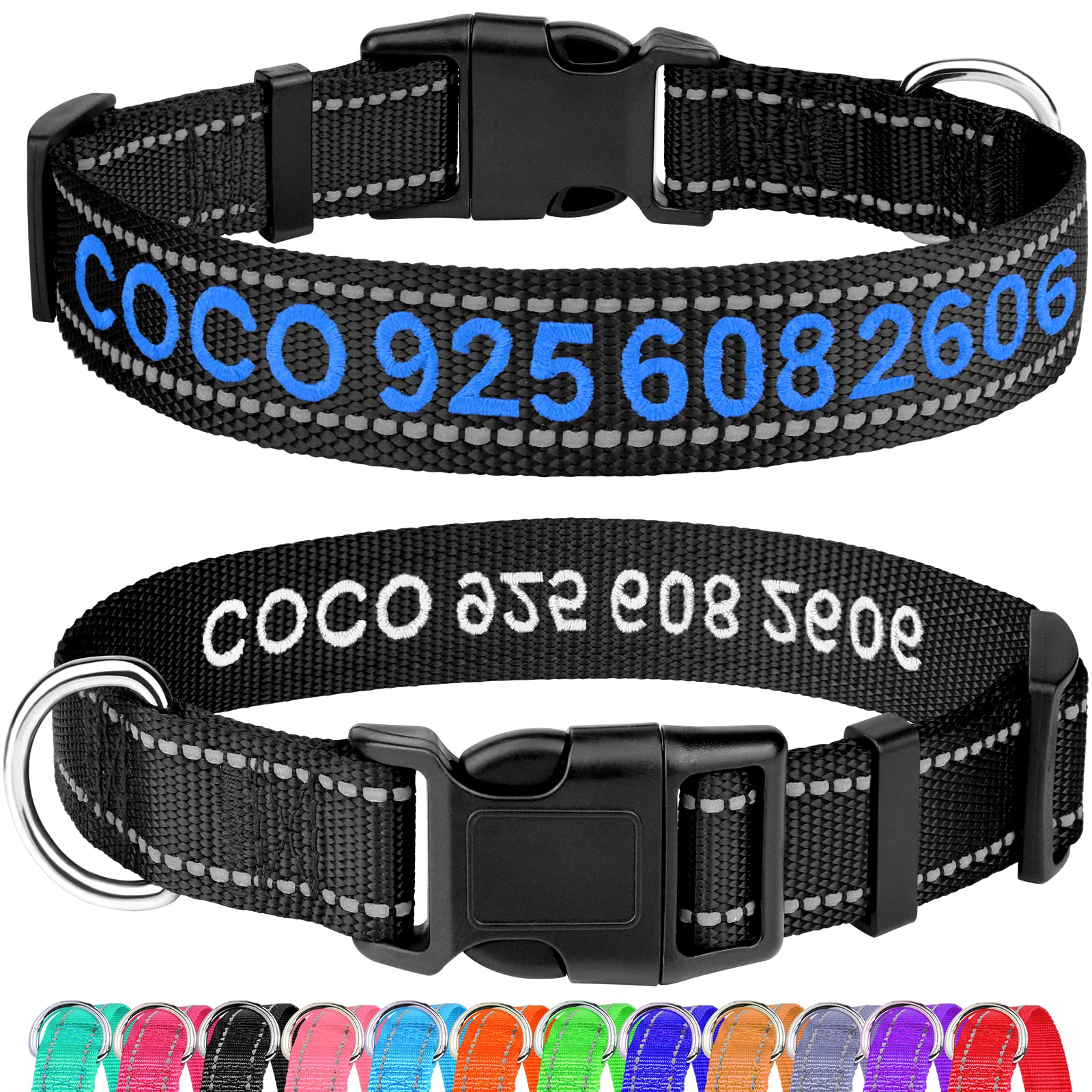 Joytale Personalized Embroidered Dog Collar with Name & Phone Number - Reflective Custom Collar for Small, Medium & Large Dogs - Perfect for Night Walks, Pet Safety & Identification