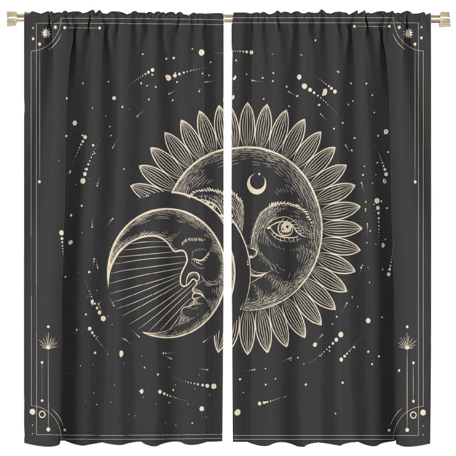 Sun Moon Star Blackout Curtains for Bedroom - 63x63 Inch Thermal Insulated Window Panels for Small Windows - Perfect for Nursery, Kids Room & Light-Sensitive Sleepers