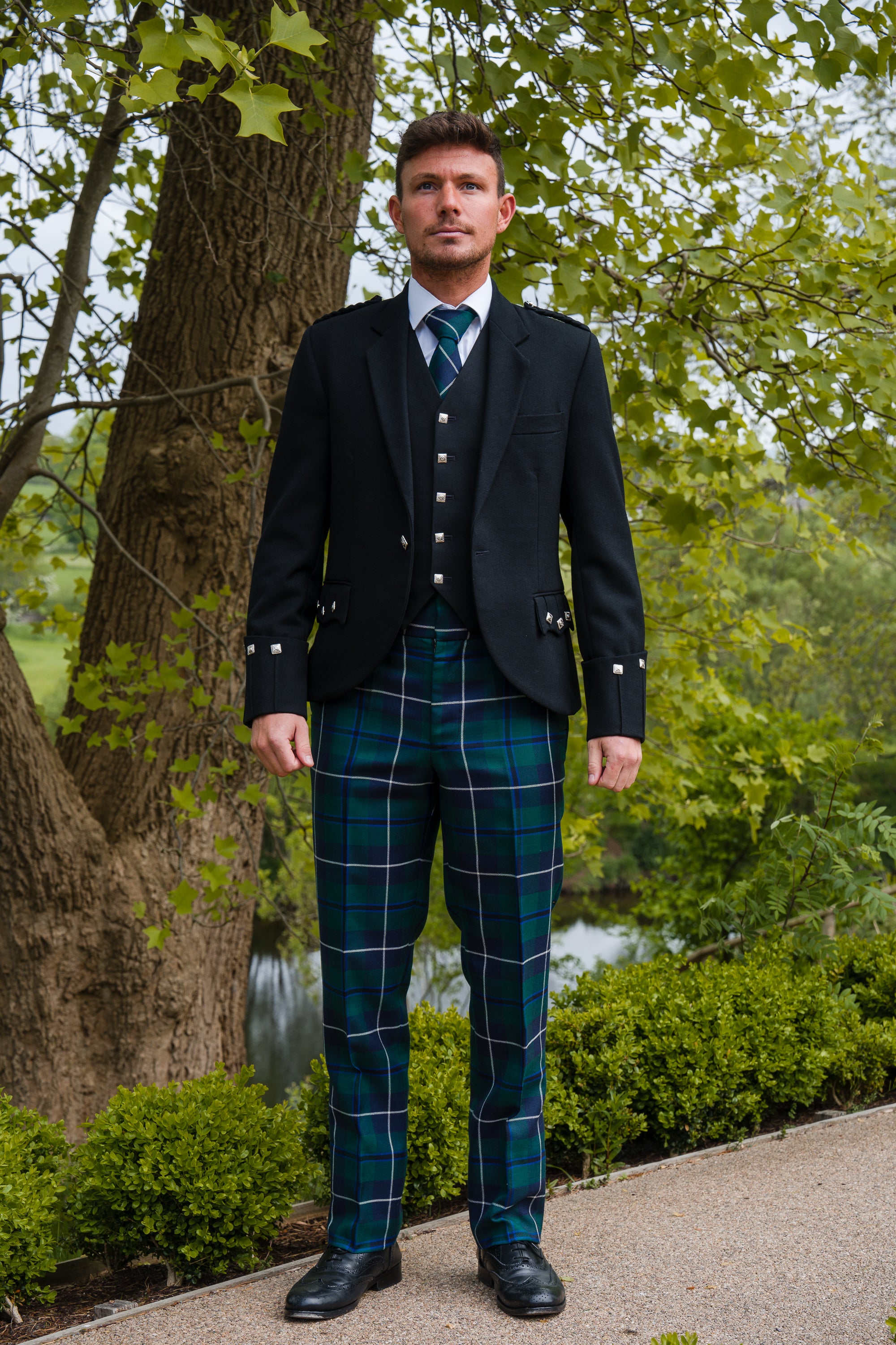 Modern Douglas Tartan Trews for Hire - Premium Scottish Highland Dress Outfit for Weddings, Events & Costume Parties