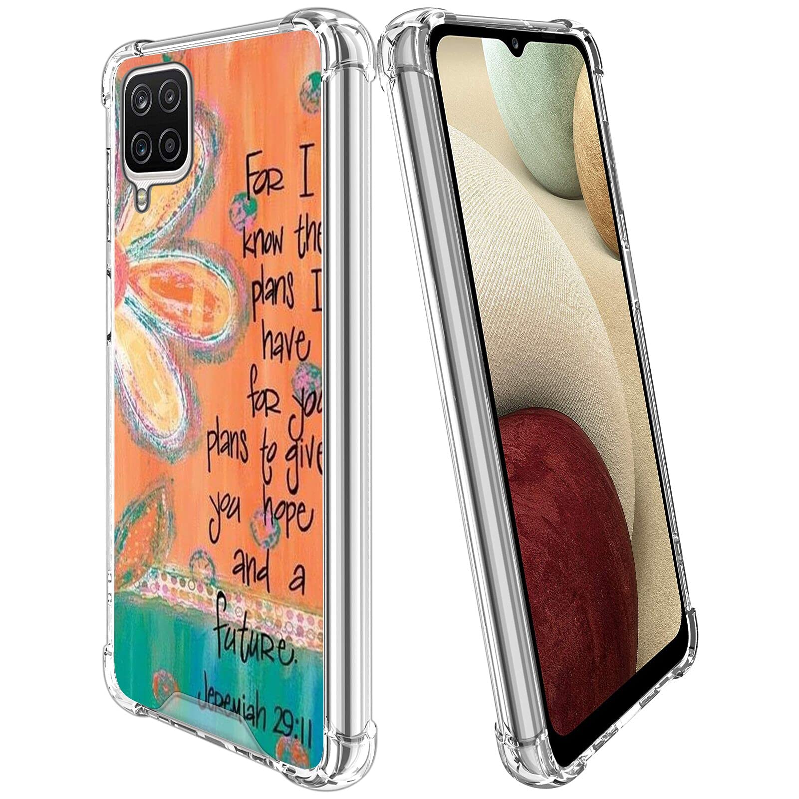 Samsung Galaxy A12 Case (2020, 6.5-Inch) - Clear Transparent Protective Cover with Corner Bumper & Flower Bible Design - Perfect for Daily Use, Travel, and Gift Giving