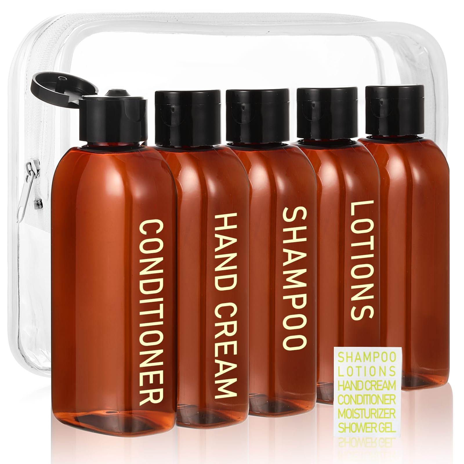 5 Pack TSA Approved 3.4oz Leak Proof Travel Bottles for Toiletries - Refillable Plastic Containers for Shampoo, Conditioner & Cosmetics - Perfect for Air Travel, Gym, Camping & Vacation Toiletry Organization