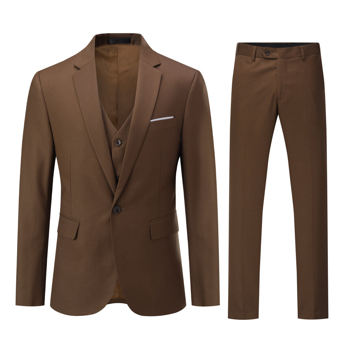 3-Piece One-Button Formal Suit in Dark Coffee - Premium Men's Business Attire for Weddings, Office & Special Occasions