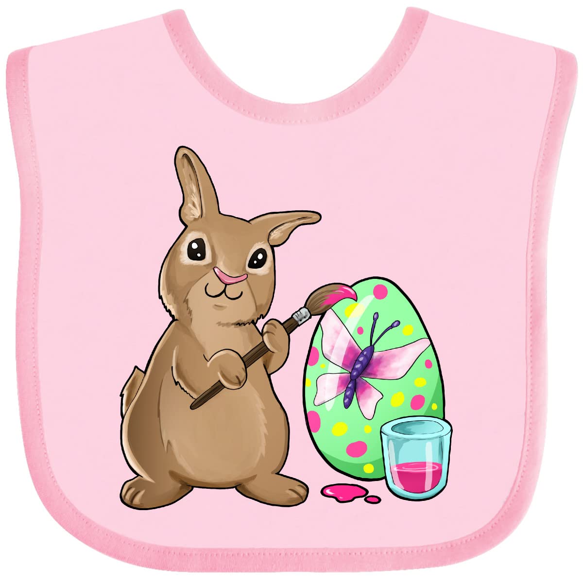 Inktastic Cute Brown Easter Bunny Painting Egg Baby Bib - Soft & Absorbent for Easter Celebrations, Baby Showers & Family Gatherings