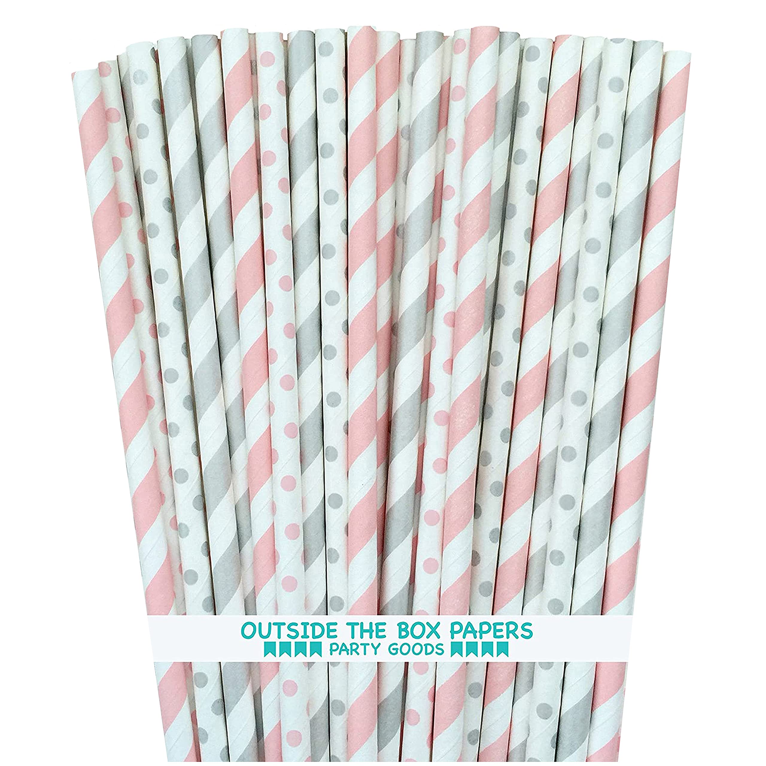 Pink & Silver Paper Straws 7.75