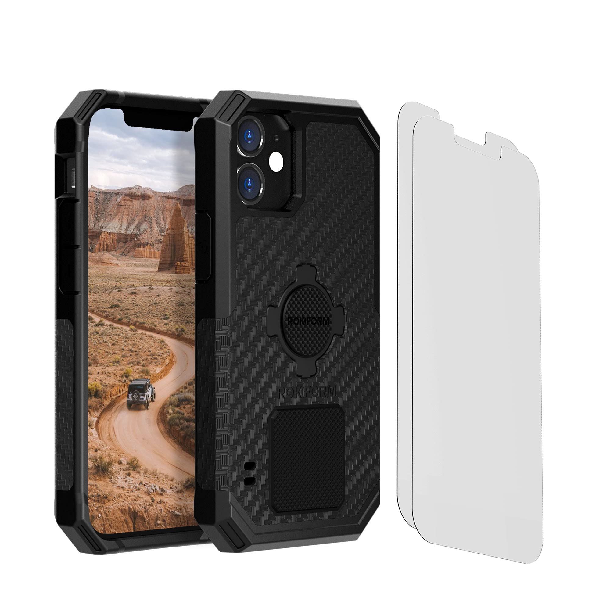 Rokform Rugged iPhone 12 Mini Case with 2-Pack Clear Screen Protectors - Durable Protection for Outdoor Adventures and Daily Use