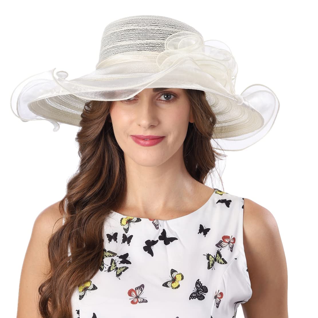 COOBEAK Kentucky Tea Party Hat - Elegant Wide Brim Sun Hat for Women - Perfect for Weddings, Church, Summer Outdoors & Garden Parties