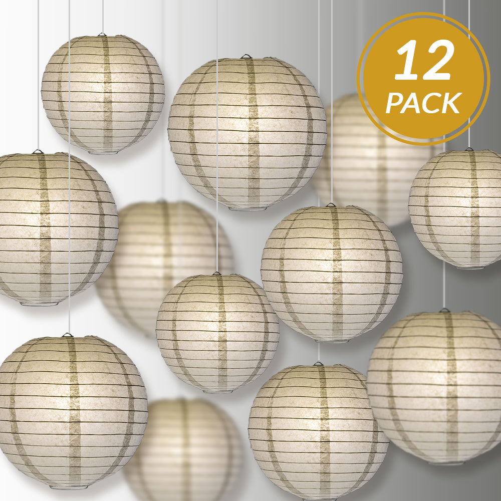 12-Piece Gray Chinese Paper Lantern Set - 12/10/8 Inch Hanging Decorations for Weddings, Parties & Home Decor | Perfect for Asian-Themed Events & Festival Celebrations