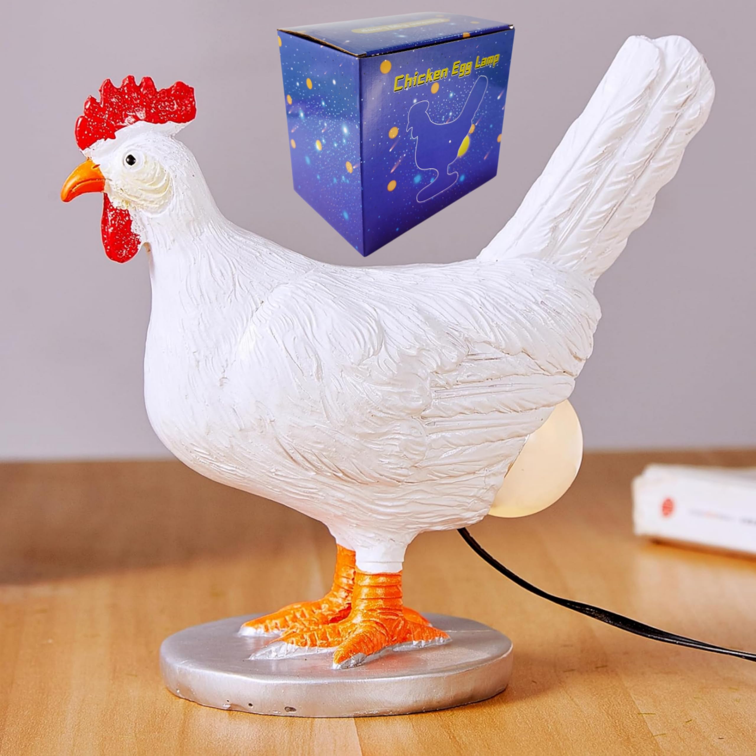 3D Chicken Egg Table Lamp - Lifelike LED Egg Night Light with USB, Resin Decorative Lamp for Bedroom, Nursery, or Farmhouse Decor - Perfect Gift for Poultry Lovers