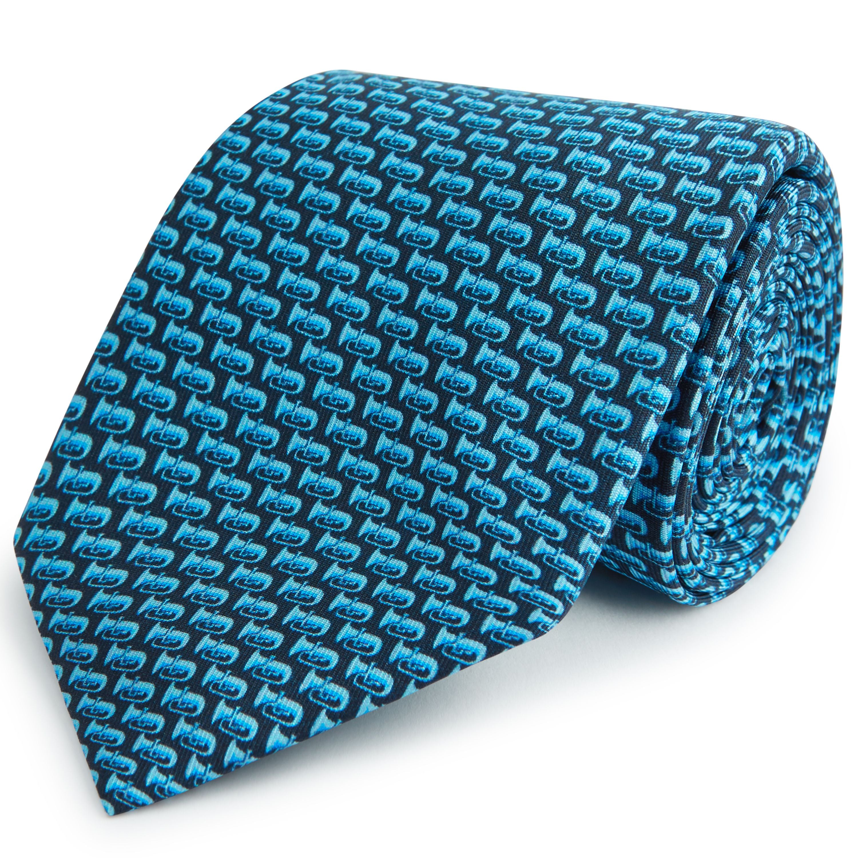 Elegant Navy & Blue Trumpet Printed Silk Tie for Men - Perfect for Weddings, Business Meetings & Formal Events