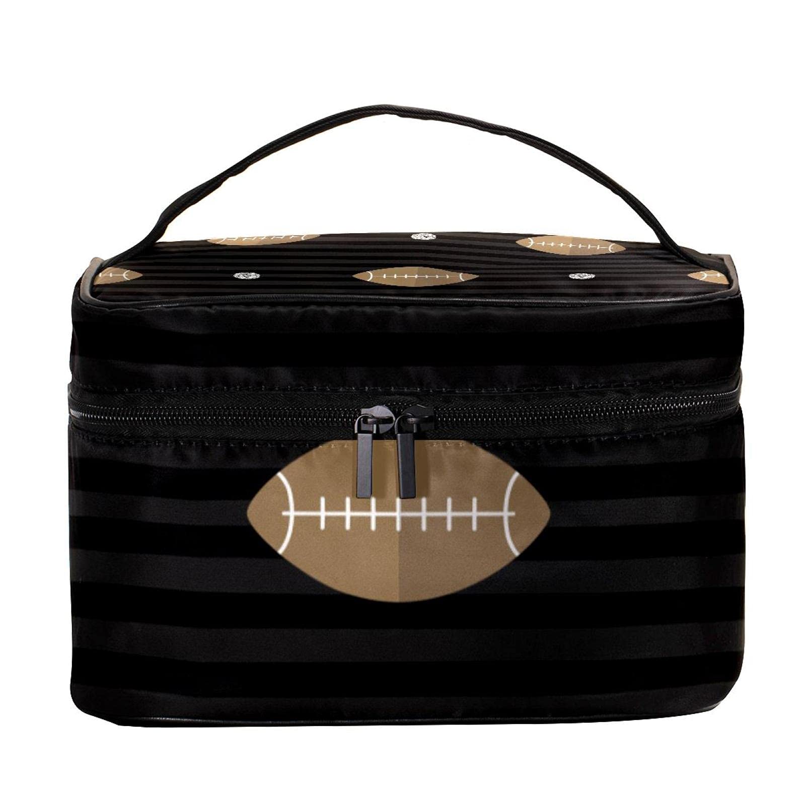 Premium Rugby Pattern Travel Makeup Bag - Large Cosmetic Organizer with Zipper for Women & Girls | Perfect for Gym, Travel & Daily Essentials Storage