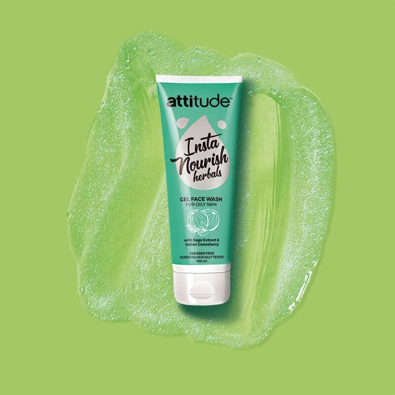 Attitude Insta Nourish Herbals Gel Face Wash for Oily Skin - 100ml (1 pc) | Natural Cleanser for Acne-Prone & Combination Skin | Perfect for Daily Skincare Routine & Travel